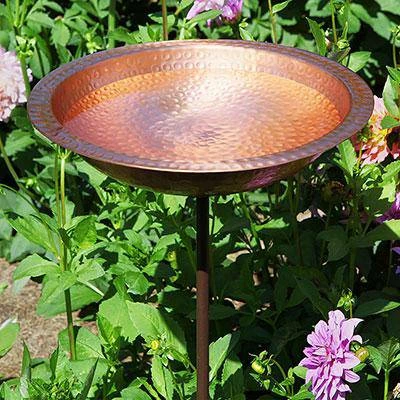 Hammered Solid Copper Bird Bath With Stake 3 Hammered Solid Copper Bird Bath With Stake