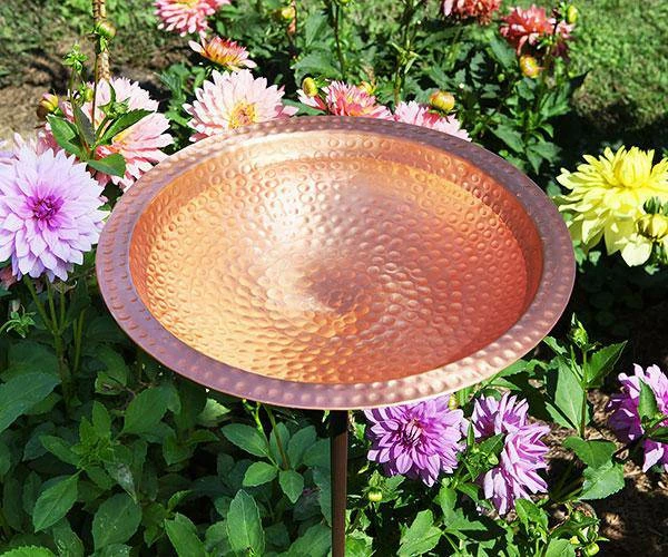 Hammered Solid Copper Bird Bath With Stake 4 Hammered Solid Copper Bird Bath With Stake - Image 2