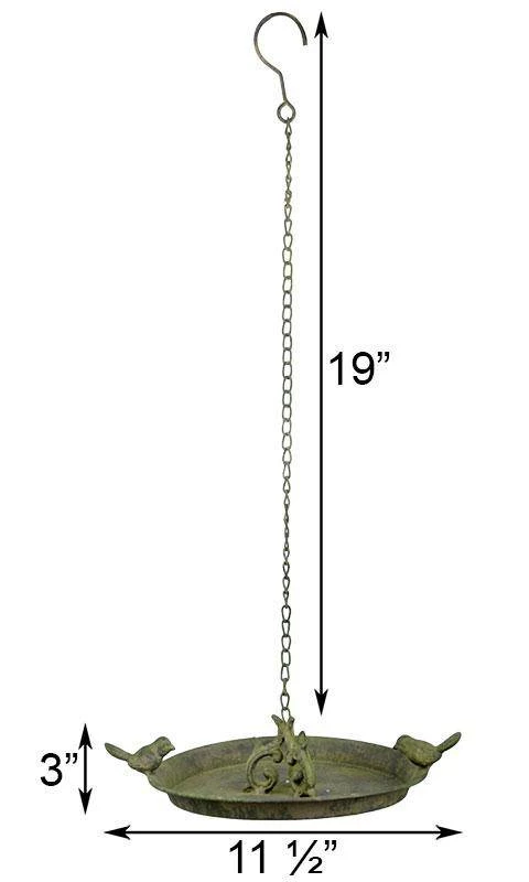 ESSCHERT DESIGN Aged Metal Hanging Bird Bath With Two Birds 4 ESSCHERT DESIGN Aged Metal Hanging Bird Bath With Two Birds - Image 2