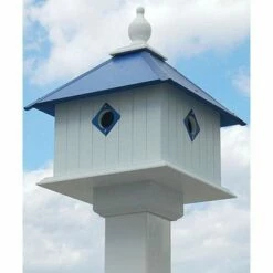 Carriage Bird House With Cobolt Blue Roof
