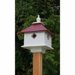Carriage Bird House With Merlot Red Roof
