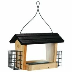 Cedar Hopper Bird Feeder With Suet Cages, Large