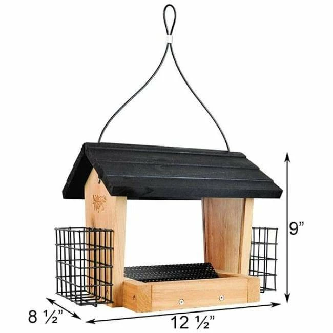 Cedar Hopper Bird Feeder With Suet Cages, Small 4 Cedar Hopper Bird Feeder With Suet Cages, Small - Image 2
