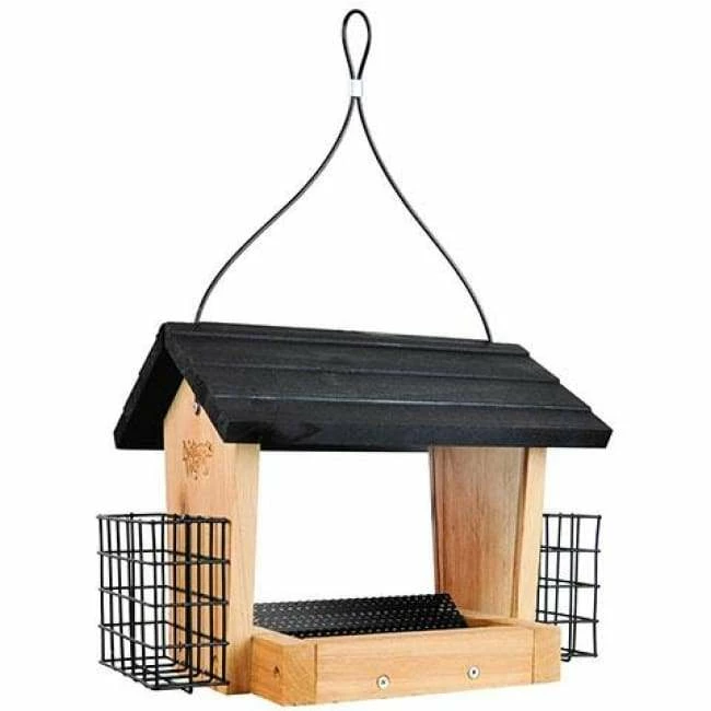 Cedar Hopper Bird Feeder With Suet Cages, Small 3 Cedar Hopper Bird Feeder With Suet Cages, Small