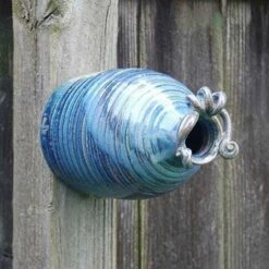 Ceramic Bottle Bird House, French Blue