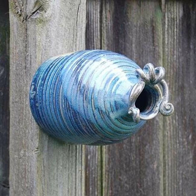 Ceramic Bottle Bird House, French Blue 3 Ceramic Bottle Bird House, French Blue