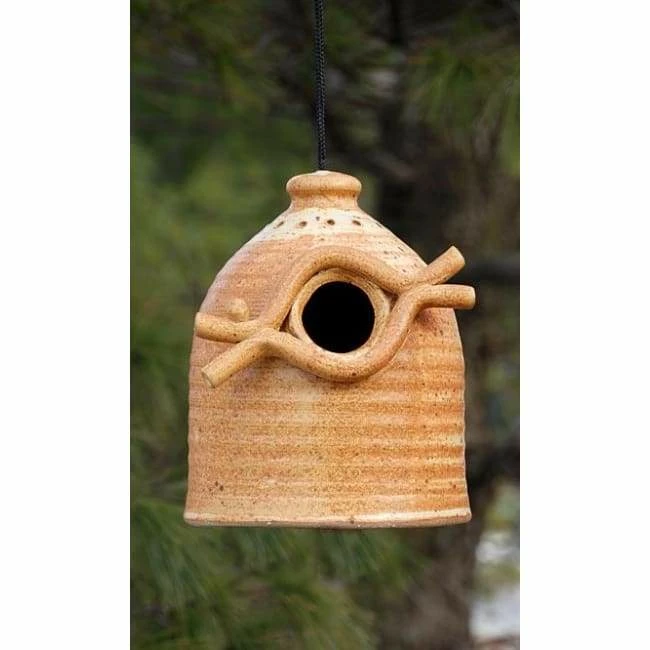 Ceramic Medium Bird House, Butternut 3 Ceramic Medium Bird House, Butternut