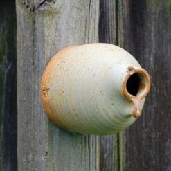 Ceramic Peek-A-Boo Bird House, Butternut
