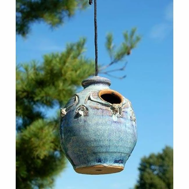 Ceramic Small Bird House, French Blue 3 Ceramic Small Bird House, French Blue