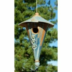 Ceramic Two-Piece Cone Bird House, French Blue