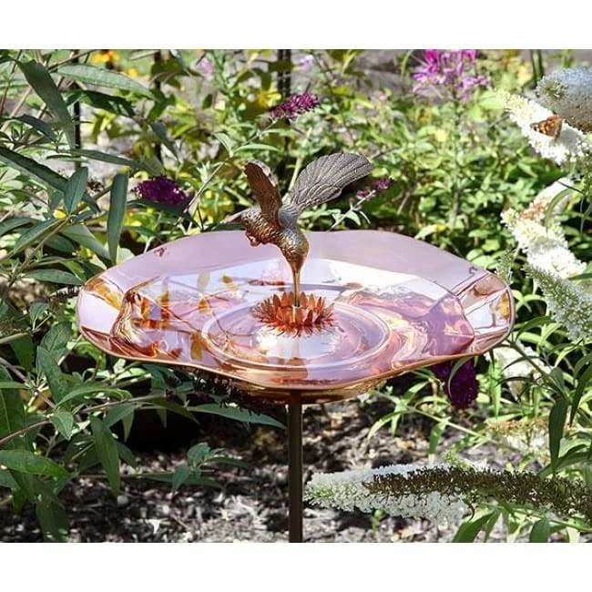 Copper Colored Hummingbird Bird Bath And Stake 5 Copper Colored Hummingbird Bird Bath And Stake - Image 3