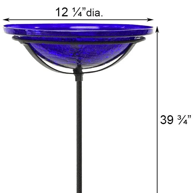 Crackle Glass Bird Bath Bowl With Cradle And Stake, Cobalt 4 Crackle Glass Bird Bath Bowl With Cradle And Stake, Cobalt - Image 2