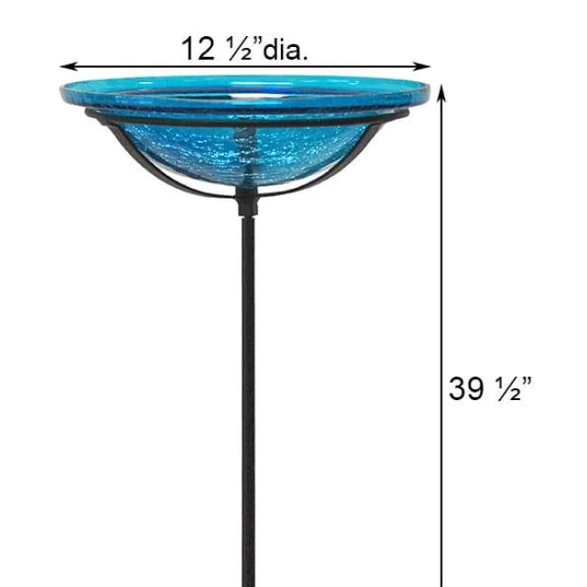 Crackle Glass Bird Bath Bowl With Cradle And Stake, Teal 4 Crackle Glass Bird Bath Bowl With Cradle And Stake, Teal - Image 2