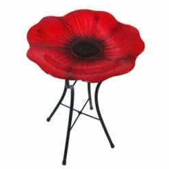 Decorative Glass Poppy Bird Bath And Stand
