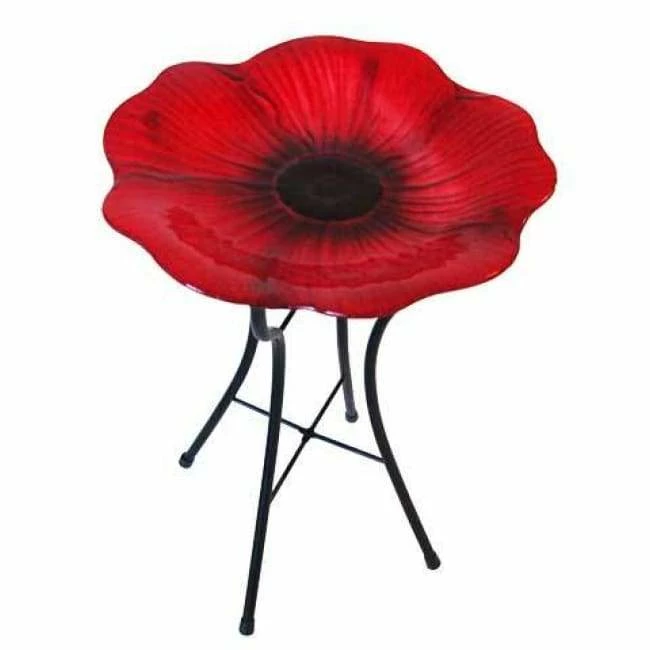 Decorative Glass Poppy Bird Bath And Stand 3 Decorative Glass Poppy Bird Bath And Stand