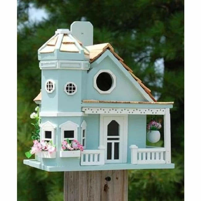 Flower Pot Cottage Bird House, Blue 3 Flower Pot Cottage Bird House, Blue