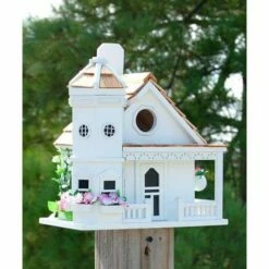 Flower Pot Cottage Bird House, White