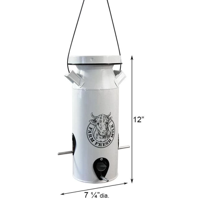 Milkhouse Vintage White Milk Can Bird Seed Feeder 4 Milkhouse Vintage White Milk Can Bird Seed Feeder - Image 2