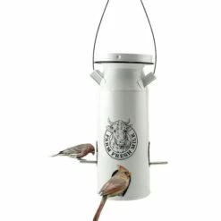 Milkhouse Vintage White Milk Can Bird Seed Feeder
