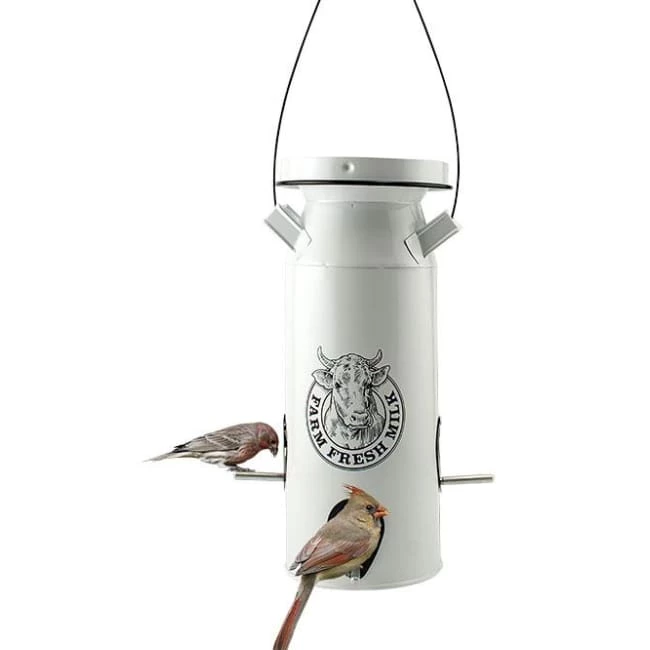 Milkhouse Vintage White Milk Can Bird Seed Feeder 3 Milkhouse Vintage White Milk Can Bird Seed Feeder