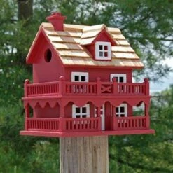 Novelty Cottage Bird House, Red