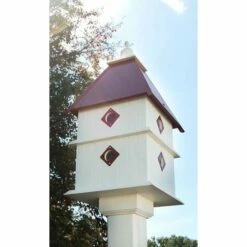 Plantation Bird House With Merlot Red Roof