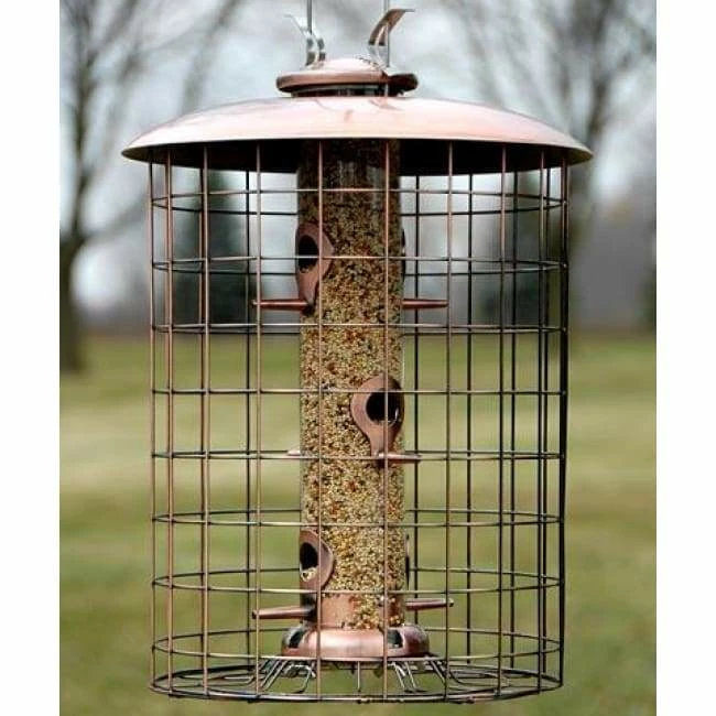 Squirrel-Resistant Brushed Copper Seed Tube Bird Feeder 3 Squirrel-Resistant Brushed Copper Seed Tube Bird Feeder