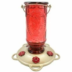 Vintage Bottle Hummingbird Feeder, Red